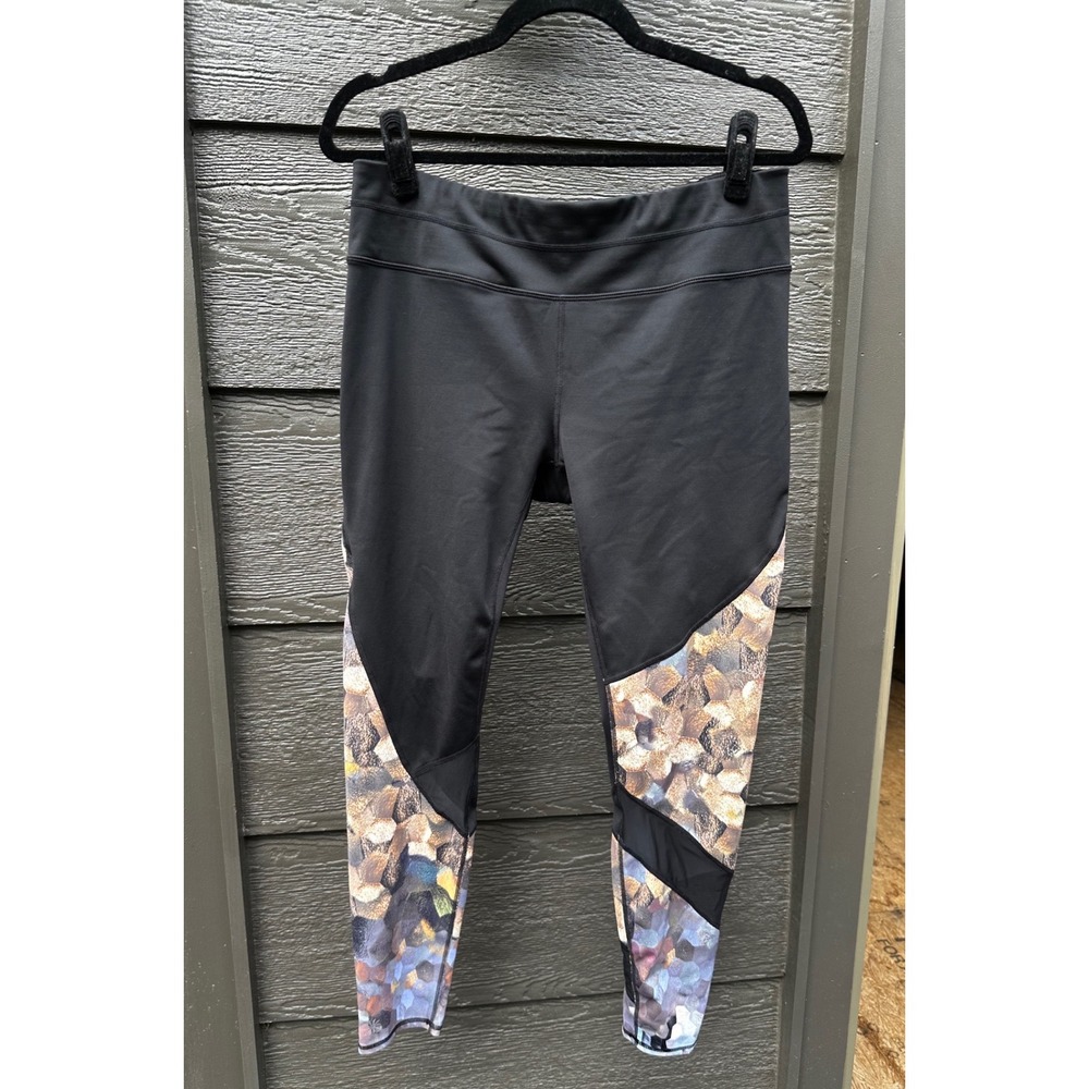 Athleta Be Free Floral Mosaic Mesh Panel Running Leggings Black Multi Womens L